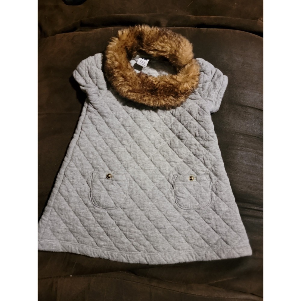 Janie and Jack riding lesson grey dress with faux fur collar size 12 18 months